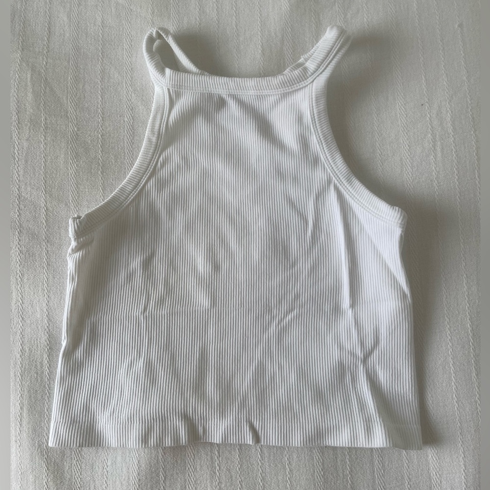 White ribbed high neck crop top